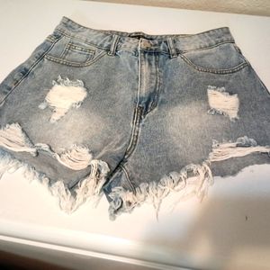 Shein - Ripped Raw Cut Denim women loose fitting